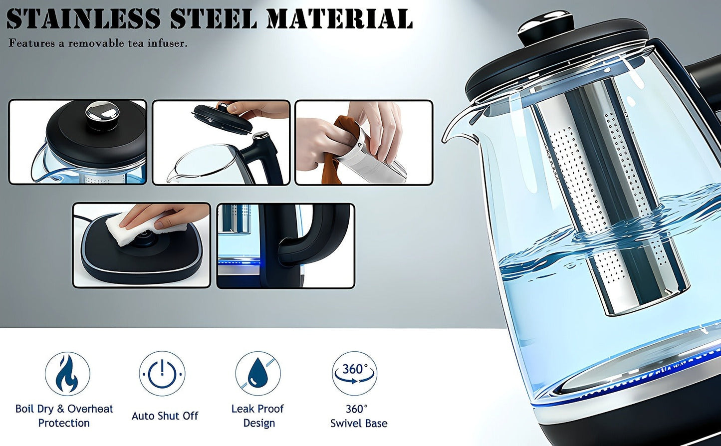 Electric Kettle 1150W Fast Heating – Removable Stainless Steel Filter, Overheat Protection & Easy to Clean, Versatile Hot Water Kettle for Coffee, Tea & Drinking Water, Ideal Kitchen Gift