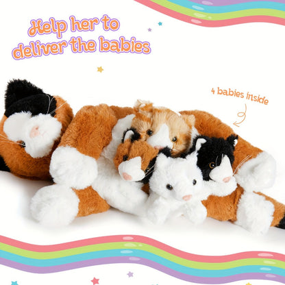 Cat Stuffed Animal Plush Set Mommy Cat with 4 Baby Kittens – Soft Cuddly Cat Family Toy Gift for Kids, Mother's Day Birthday Christmas Holiday Bed Sofa Decor