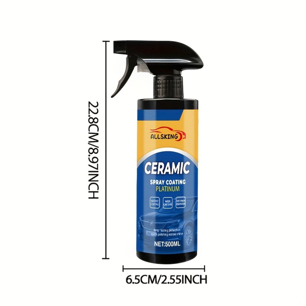 Ceramic Coating Spray for Cars - 3-in-1 Nano Polish, Scratch-Resistant Glossy Protective Layer, Compatible with All Paint Types, Includes Sponge & Towel (16.91oz)