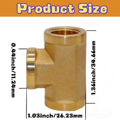 Brass Forged Pipe Tee Fittings NPT Female Threaded - 3-Way T-Shape Connector Couplings, Durable Metal Pipe Intersection Adapter for 1/8" 1/4" 3/8" 1/2" Pipes, Plumbing HVAC Gas Water Applications