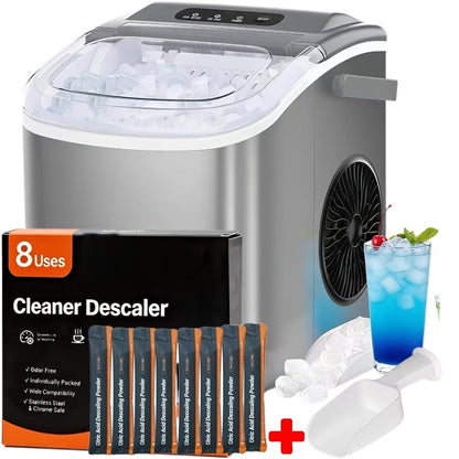 Pebble Ice Maker Countertop – 26 Lbs/24H, 2 Ice Cube Sizes, Sonic Bullet Ice Machine, Auto-Cleaning, Stainless Steel, Ice Scoop & Basket, Optional Descaler Kit for Home, Kitchen, Camping & RV