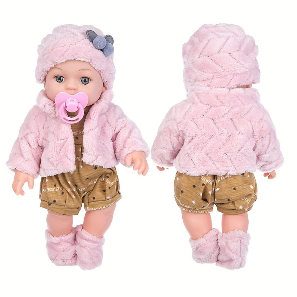 Mini Reborn Baby Doll 12 Inch Pink Plush Outfit Set – 30cm Realistic Newborn Girl Doll with Hat, Socks & Pacifier, Soft Lifelike Baby Doll for Toddlers, Birthday Christmas Holiday Gift for Girls Ages 3+
