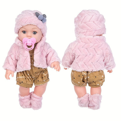 Mini Reborn Baby Doll 12 Inch Pink Plush Outfit Set – 30cm Realistic Newborn Girl Doll with Hat, Socks & Pacifier, Soft Lifelike Baby Doll for Toddlers, Birthday Christmas Holiday Gift for Girls Ages 3+