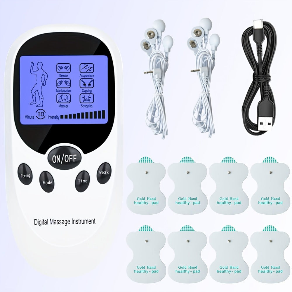 TENS EMS Dual Channel Muscle Stimulator Massager – 8 Electrodes for Back, Shoulder & Knee Pain Relief, Muscle Recovery, Portable Electric Pulse Therapy Device