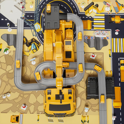 3-in-1 Crane Excavator & Racing Track Toy Set for Kids Ages 3+ – Construction Vehicle Playset with Lights & Sounds, 8 Cars Included, STEM Birthday Christmas Gift for Boys Toddlers