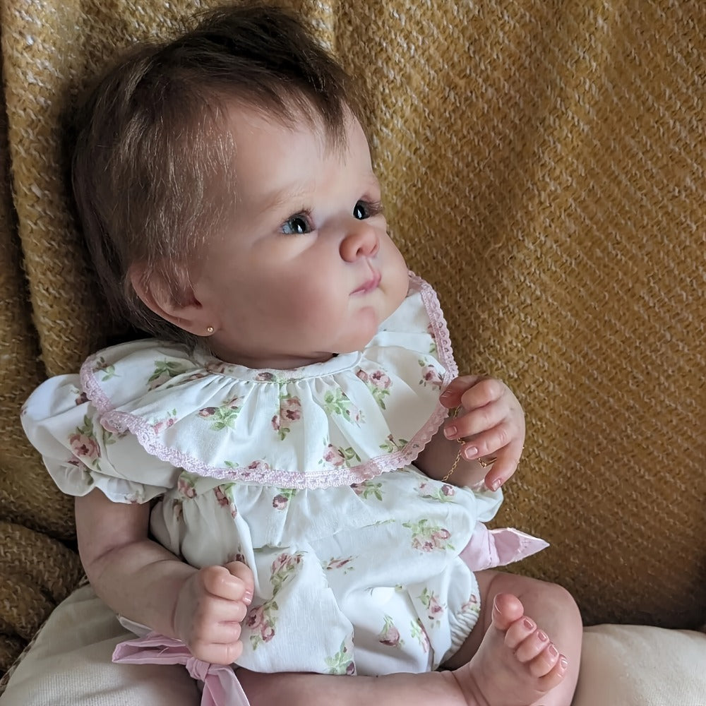 Reborn Baby Doll 18 Inch Hand-Rooted Hair Soft Cloth Body with Hand-Painted Veins Skin Creases & 2lbs Lifelike Weight – Includes Outfit Pacifier Bottle Diaper & Birth Certificate, Newborn Girl Gift Ages 3+ 45cm