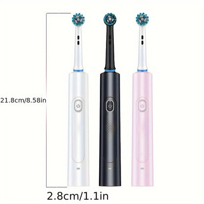 Electric Toothbrush with Smart Timer – Sonic Whitening, 3D Round Soft Bristle Head, IPX67 Waterproof, USB Rechargeable, 4 or 8 Brush Heads, Black White Pink for Adults, Couples & Families