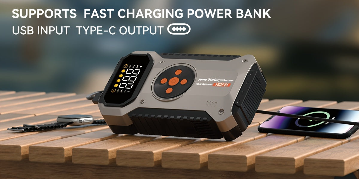 12000mAh Jump Starter for Car, Jump Starter with Air Compressor, Battery Jump Starter Portable5000A Peak 150PSl Digital Tire Inflator, Car Battery Charger Portable for 12V (8.5LGas/1.85gal Diesel) USB Input/output, LED Emergency, Car Accessories