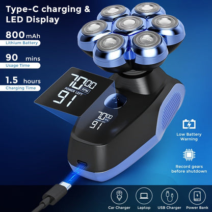 7D Head Shaver Bald Men 5-in-1 Waterproof Wet Dry Electric Razor – Type-C Rechargeable 6500-7500RPM Rotary Grooming Kit with Nose Hair Trimmer for Home & Travel, Perfect Gift for Men
