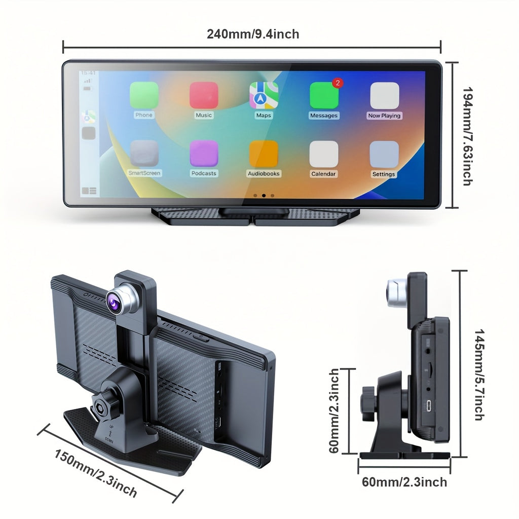 10.26" HD Wireless Car Stereo Compatible with Carplay & Android Auto, Featuring a Portable Touch Screen for Vehicles, 4K Dash Cam, 1080P Backup Camera, Google, Siri, Mirror Link, GPS Navigation, Aux, FM Transmitter