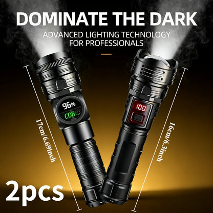 High Lumen Tactical Flashlight 2-Pack – COB Side Light, USB Fast Charging, Zoomable, Multiple Modes for Camping, Cycling, Fishing, Emergency & Outdoor Exploration
