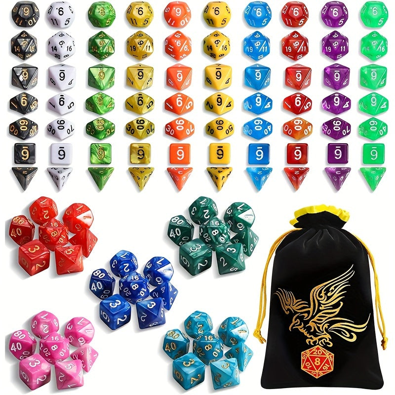 Polyhedral Dice Set 105 Pieces 15 Sets of 7 – D4 D6 D8 D10 D12 D20 in 15 Vibrant Colors with Large Drawstring Bag, for Dungeons & Dragons DND RPG MTG Pathfinder Tabletop Games, Dungeon Master Gift
