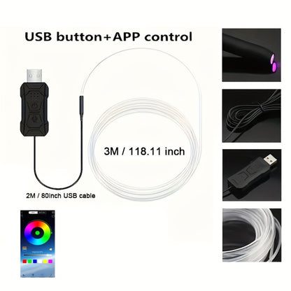 RGB Car Interior Ambient Lights LED Strip 8-Color App Control Music Sync Dashboard Door Console Neon Lighting Kit for Tesla Truck SUV Off-Road, USB 5V Plug-and-Play Car Decor Accessories