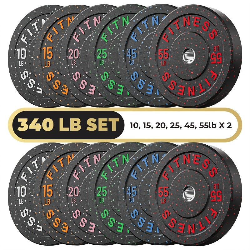 Bumper Plates Colored Rubber Weight Plates – 2-Inch Olympic Barbell Plates for Weightlifting & Strength Training, High Bounce Floor Protection, Low Odor, Non-Slip Surface, Home Gym & Commercial Gym
