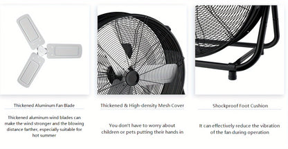 Industrial Drum Fan 24 & 30 Inch | High Velocity Floor Fan 9460-14000 CFM, 3-Speed Air Circulator with 180° Tilt for Warehouse, Garage, Workshop, Job Site & Large Space Cooling – Multiple Colors