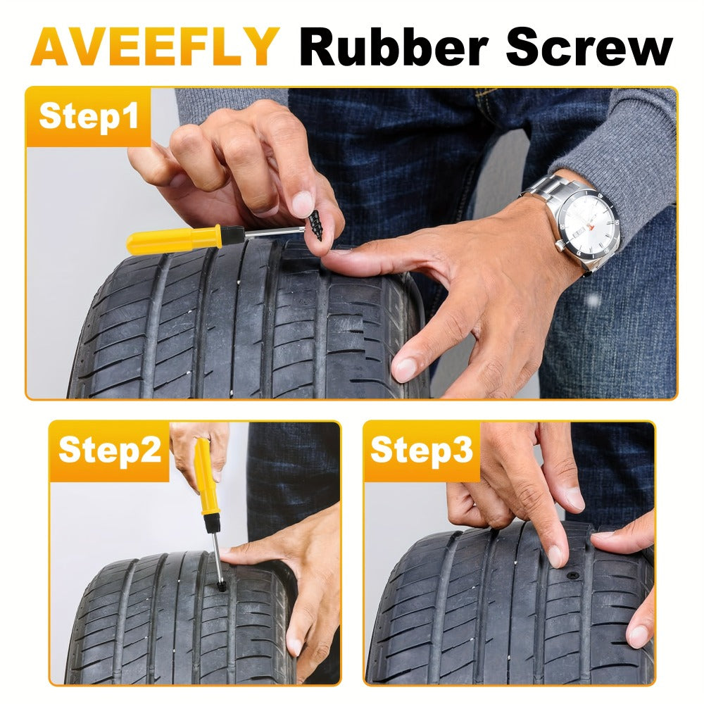Tire Repair Nails Kit Rubber Screws – Self-Service Vacuum Tire Puncture Repair Set for Car Motorcycle ATV Truck Trailer, 120 / 200 / 300 Pcs, Screwdriver Included