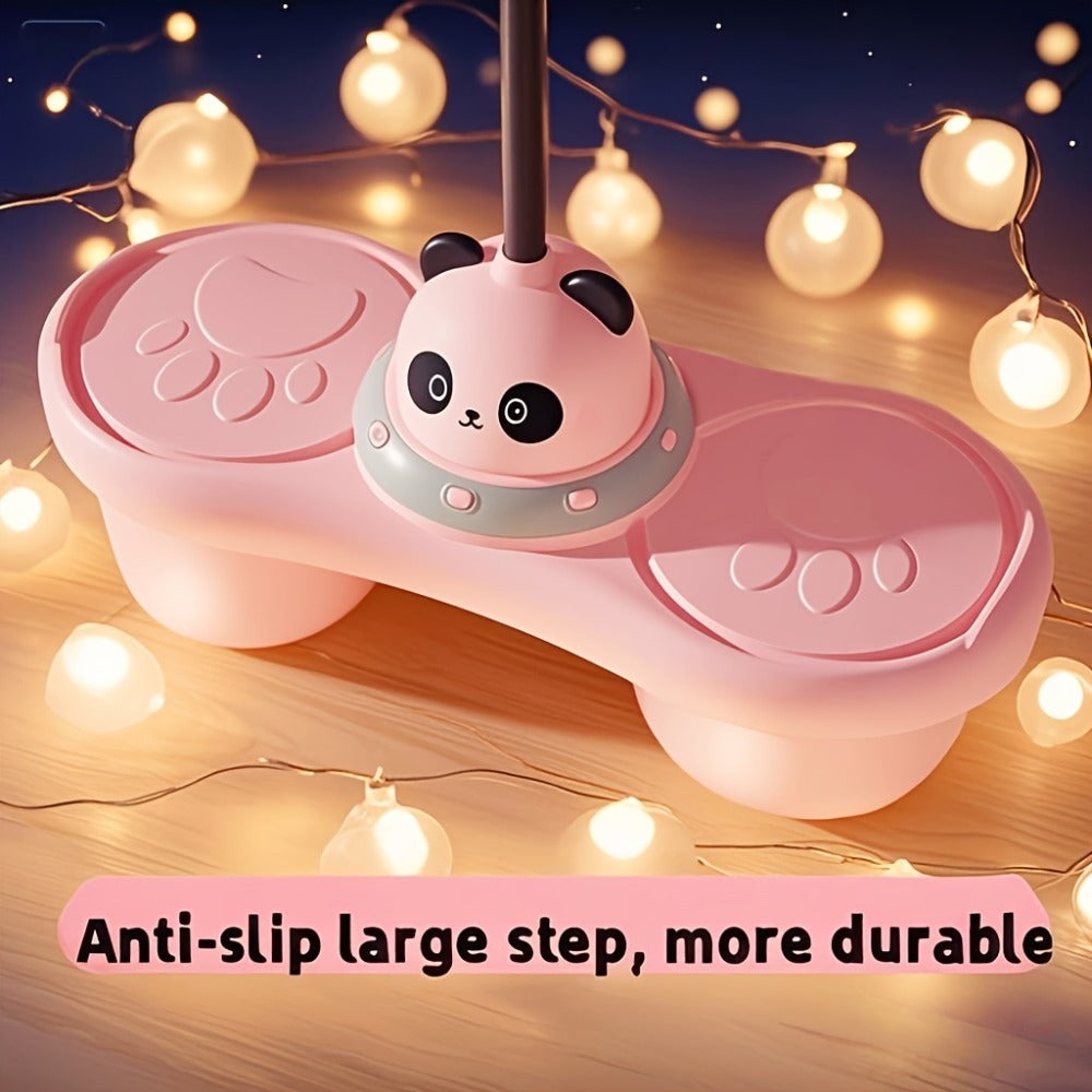 Kids Cartoon Panda Jumping Ball with Handle – Double Bouncy Ball Balance Training Toy, 24.6" Size, Durable TPR+PP, Includes Gas Cylinder & Needle | Pink & Green | Outdoor Fun Gift