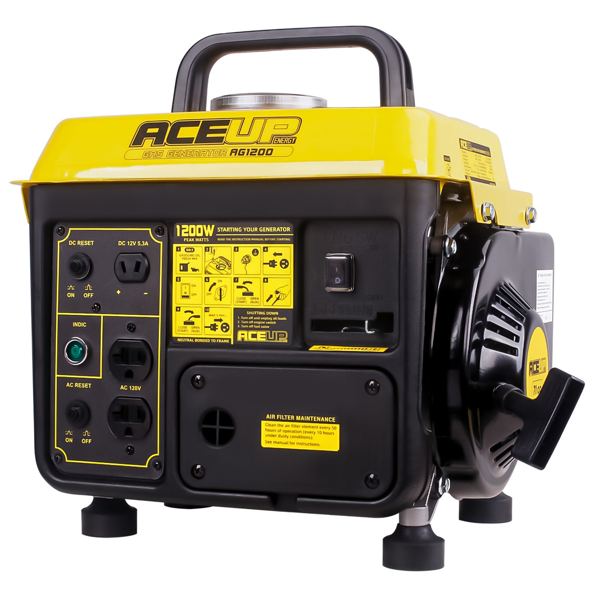 Aceup Energy 1200W Gas Powered Generator, Small Portable Low Noise for RV, Camping, 1200W Peak, 900W Rated