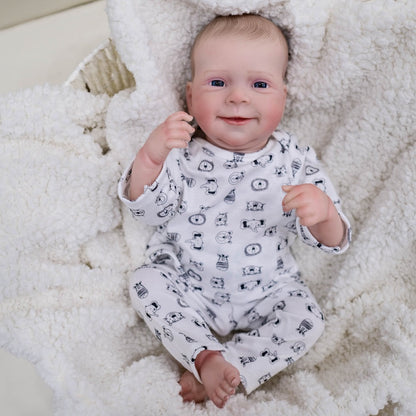 Cloth Body Reborn Baby Doll 19 Inch Soft Vinyl Limbs Hand-Painted Smiling Newborn Girl with Clothes Pacifier Bottle Birth Certificate – Huggable Lifelike Baby Doll Gift for Kids Birthday Christmas