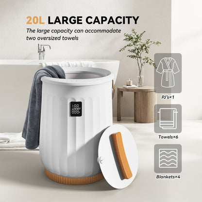 Digital Towel Warmer Bucket 20L Large Capacity Smart Display 4 Timer Modes Auto Shut-Off Fast 5-Min Heating Quiet Lightweight Spa Bathroom Heater Towels Blankets Robes