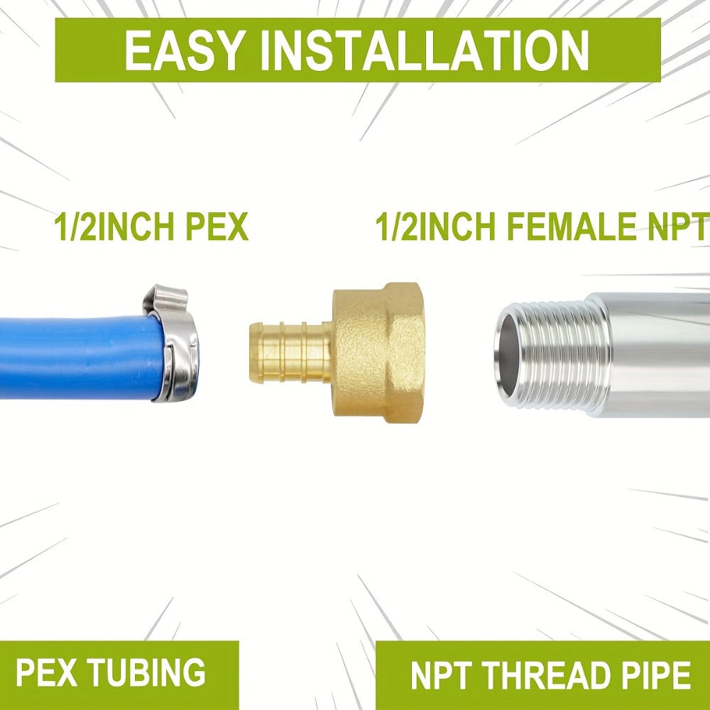 Brass PEX Crimp Adapters 20pcs - 10pcs 1/2" PEX x 1/2" Male NPT & 10pcs 1/2" PEX x 1/2" Female NPT Threaded Adapter, Crimp Fittings for PEX Pipe Plumbing Connections