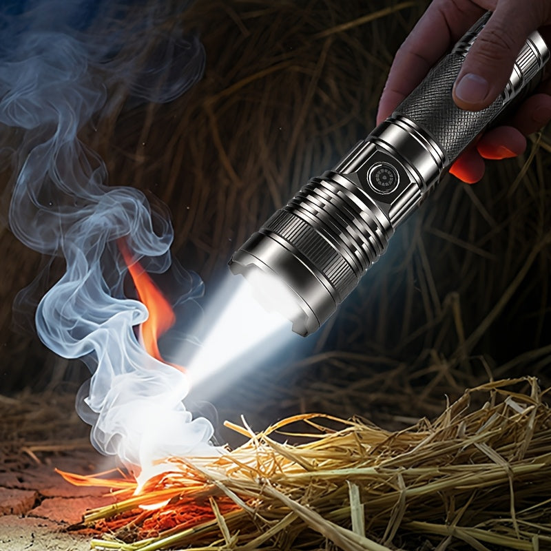 Survival Flashlight with Fire Starter - 3000 Lumen Rechargeable Aluminum Torch, Fresnel Lens Igniter, Zoomable LED, 18650 Battery for Wilderness Camping, Fishing & Emergency