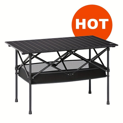 Foldable Roll-Up Camping Picnic Table with Carry Bag | Portable Outdoor Table for Camping Beach Backyard BBQ Parties Patios | Lightweight Compact Indoor Outdoor Table Black Large Plus Size