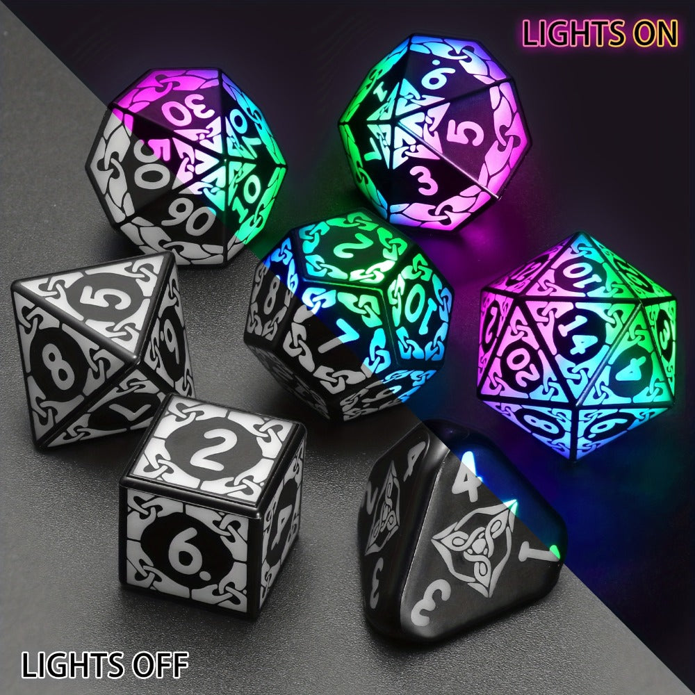 LED Dice Set 7pcs Wireless Rechargeable Light Up – Colorful Glowing Polyhedral Dice with Charging Box, D4 D6 D8 D10 D12 D20 for DnD RPG Tabletop Games, Gamer Gift Halloween Christmas Birthday