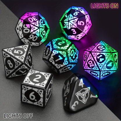 LED Dice Set 7pcs Wireless Rechargeable Light Up – Colorful Glowing Polyhedral Dice with Charging Box, D4 D6 D8 D10 D12 D20 for DnD RPG Tabletop Games, Gamer Gift Halloween Christmas Birthday