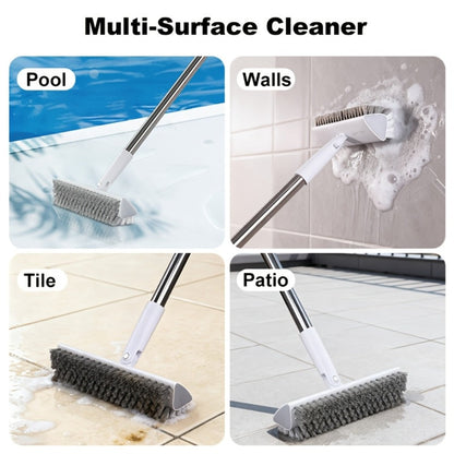 Cleaning Brush with Long Handle 180° Rotating Double-Sided Stiff Bristles Floor Scrub Brush for Bathroom Kitchen Patio Tile Shower Outdoor Heavy Duty Multi-Purpose Scrubber with Stainless Steel Handle