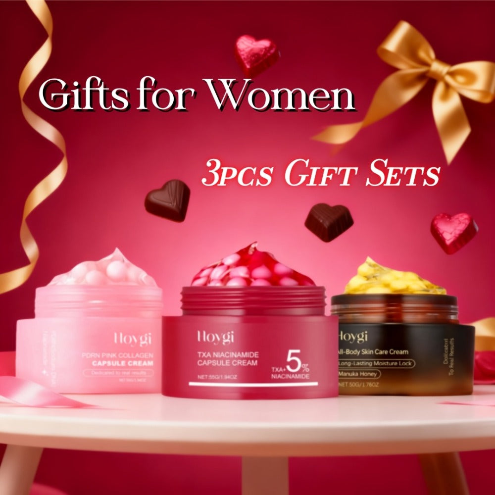 PDRN Collagen Capsule Cream Set 3pcs Vitamin C Niacinamide Advanced Capsule Technology Deep Moisturizing Day Night Face Cream — Brightening Firming Pore Minimizing Skincare Gift for Women
