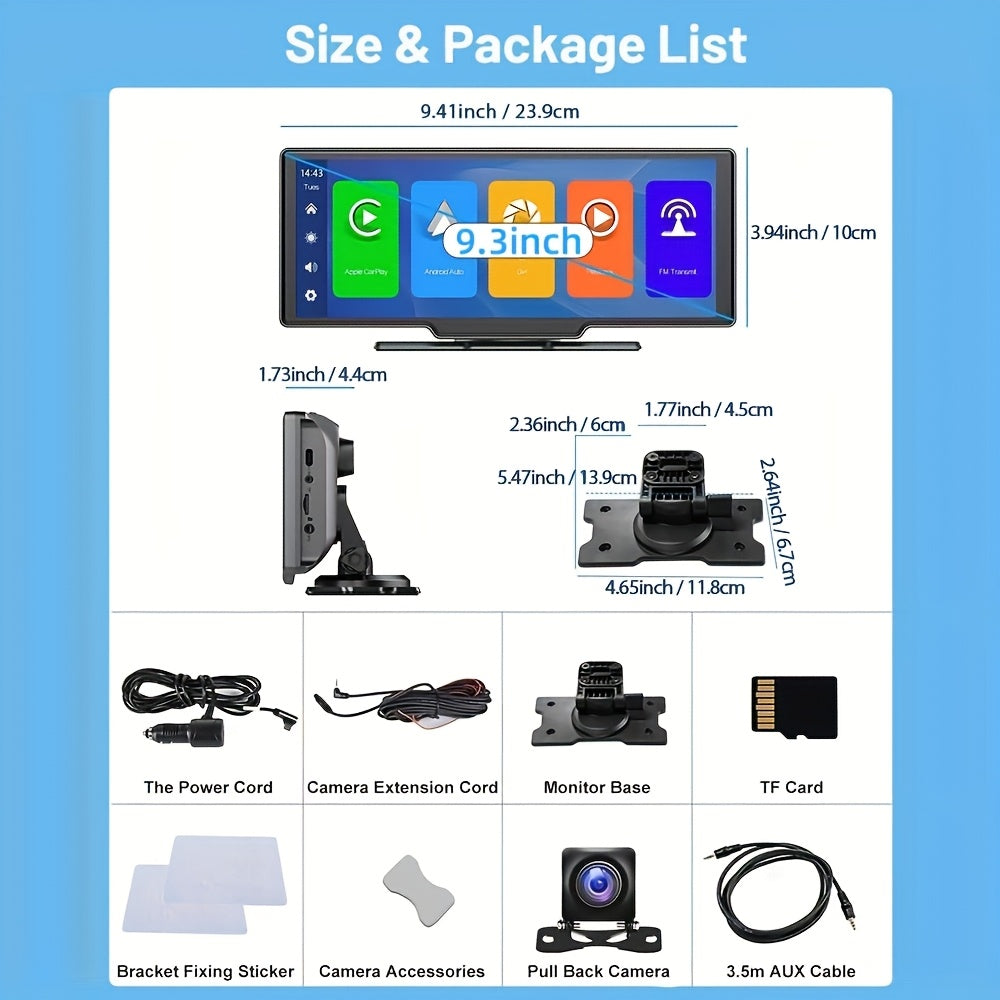 10.26 Inch IPS Portable with Wireless Carplay Android Car Recorder Screen, 7-32V Touchscreen with Voice Assistant/ FM Transmitter/ AUX/ GPS Navigation/ Airplayer +1080P Backup Camera As a Christmas Gift.