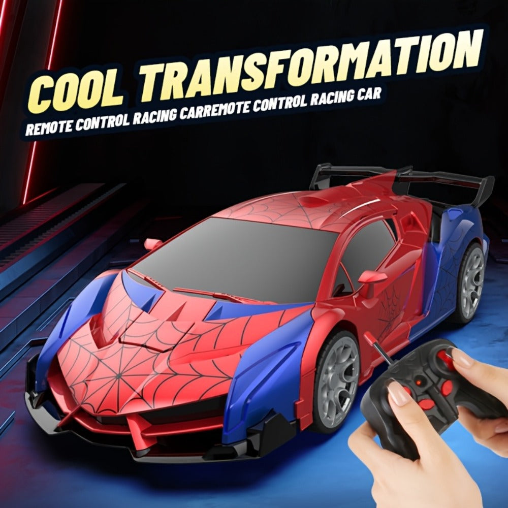 2-in-1 Transform RC Car Robot with One-Button Deformation, 360° Drift, LED Lights & USB Rechargeable Battery – 1:18 Scale 2.4GHz Remote Control Toy for Kids Ages 3+, Birthday Gift (Police/Spider)
