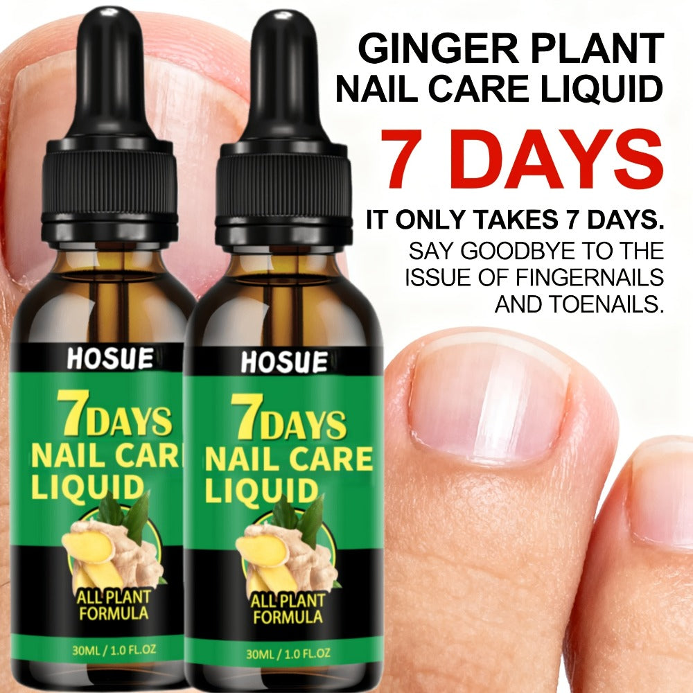 Ginger Nail Care Liquid 7-Day Repair 2-Piece Set 1.01oz Each – HOSUE Plant-Based Formula for Yellowing Gray Uneven Discolored Nails, Daily Nail Treatment Serum for Women & Men, Nail Restoration Gift