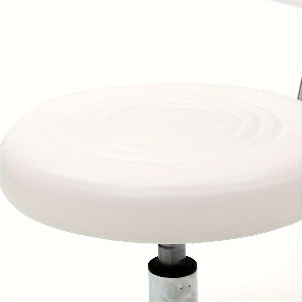 PU Leather Salon Stool with Back & 360° Swivel – Adjustable Height 18.9"-22.8" Round Cushion Chrome Base White Salon Chair for Nail Tech, Esthetician & Beauty Studio