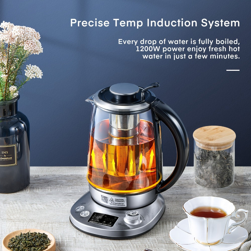 Electric Tea Kettle with 9 Temperature Control Presets – 1.7L Borosilicate Glass Kettle, 1200W, Removable Infuser, 2-Hour Keep Warm, Stainless Steel Hot Water & Tea Pot for Home & Office