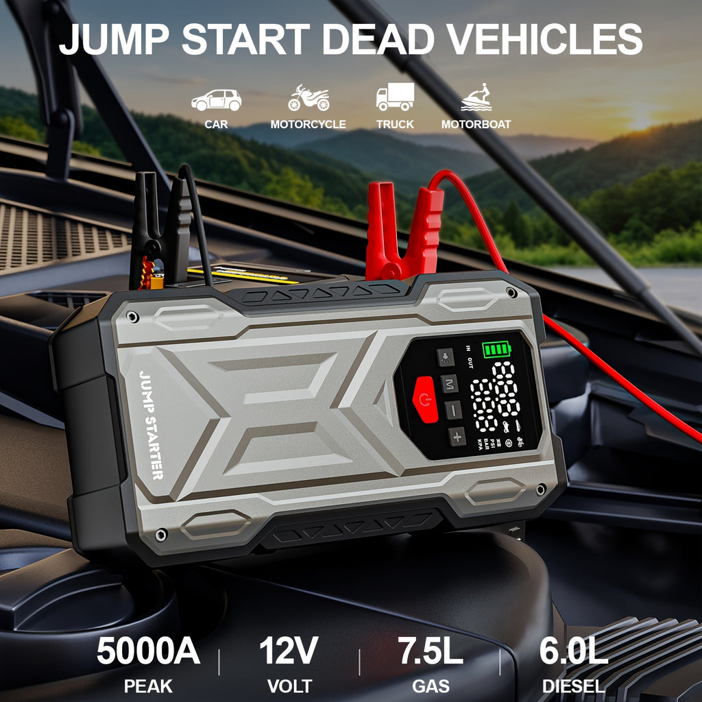 12000mAh Jump Starter for Car, Jump Starter with Air Compressor, Battery Jump Starter Portable5000A Peak 150PSl Digital Tire Inflator, Car Battery Charger Portable for 12V (8.5LGas/1.85gal Diesel) USB Input/output, LED Emergency, Car Accessories