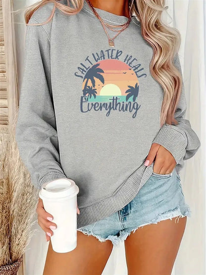 Women's Textured Crewneck Sweatshirt - Regular Fit Crew Neck Style 6933