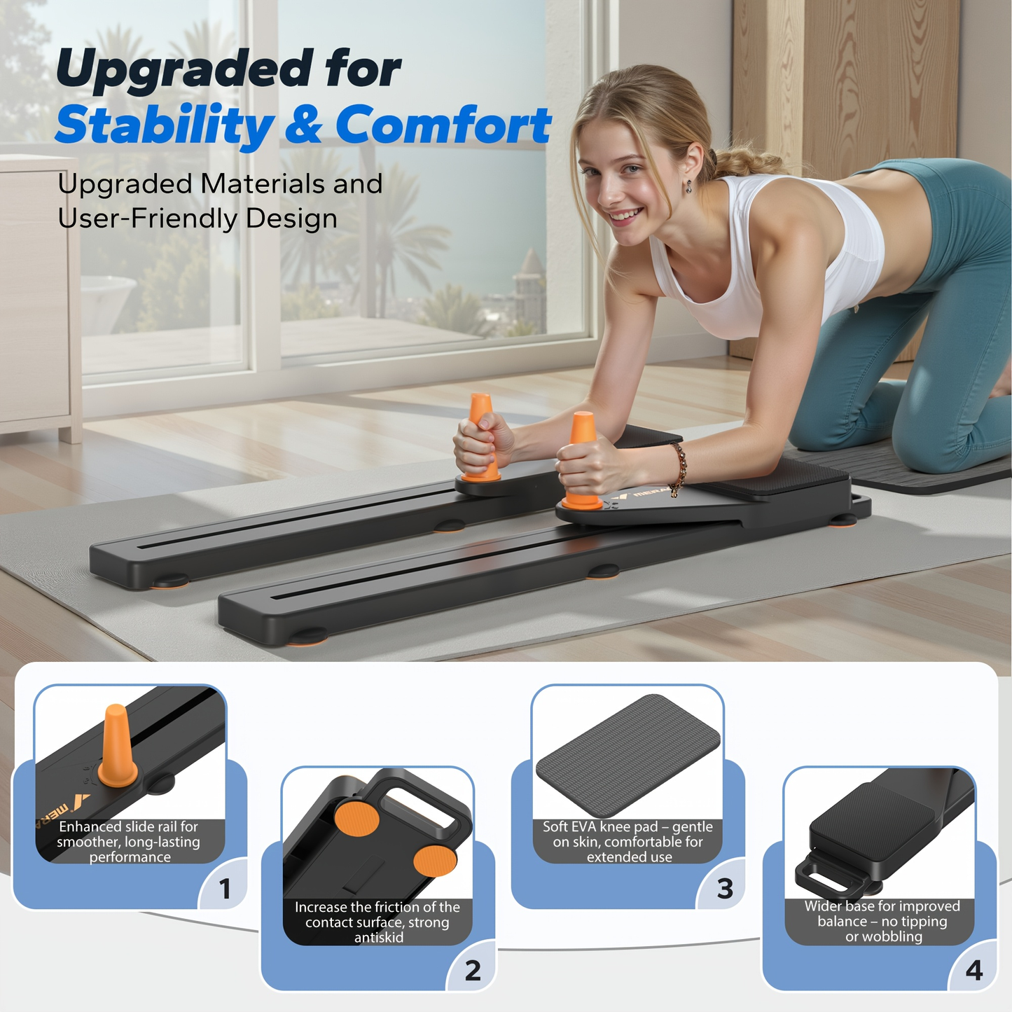Multifunctional Ab Trainer Pilates Board – Detachable Anti-Slip Quiet Design, Portable Pilates Reformer for Core Workouts & Home Fitness for Women