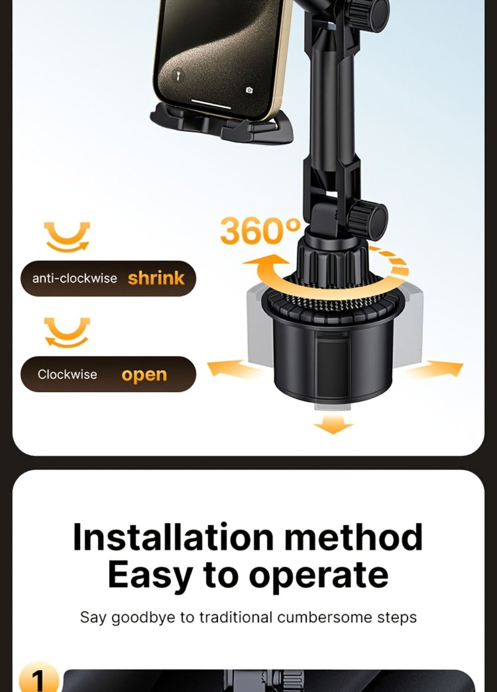 Car Phone Holder Cup Mount - Adjustable 4-13 Inch Device Stand, Universal Vehicle Cup Holder Phone Mount, Stable Grip for Safe Driving, TP08 Water Cup Style Bracket