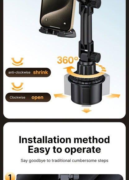 Car Phone Holder Cup Mount - Adjustable 4-13 Inch Device Stand, Universal Vehicle Cup Holder Phone Mount, Stable Grip for Safe Driving, TP08 Water Cup Style Bracket