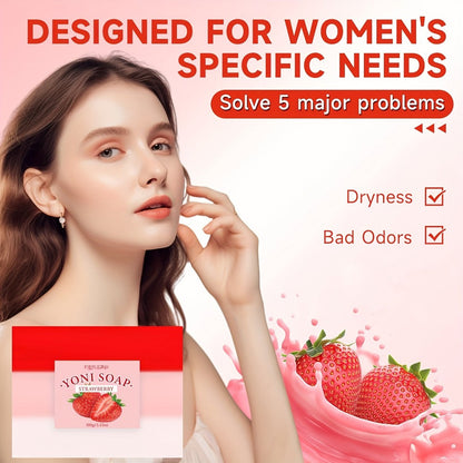 Strawberry Yoni Bath Set 4pcs for Women – Scented Yoni Oil & Soap Feminine Hygiene Kit pH Balance Odor Control Moisturizing Intimate Care Gift Set