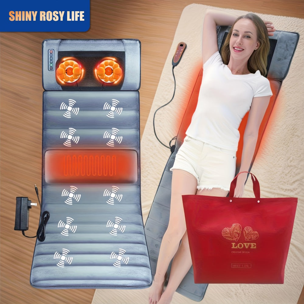 Full Body Shiatsu Massage Mattress – 10-Zone Vibration with Neck Kneading & Hot Compress, 12V Safety Voltage Massage Mat for Back Neck & Waist Relief, Home Relaxation Gift for Men Women