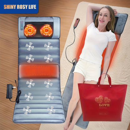 Full Body Shiatsu Massage Mattress – 10-Zone Vibration with Neck Kneading & Hot Compress, 12V Safety Voltage Massage Mat for Back Neck & Waist Relief, Home Relaxation Gift for Men Women