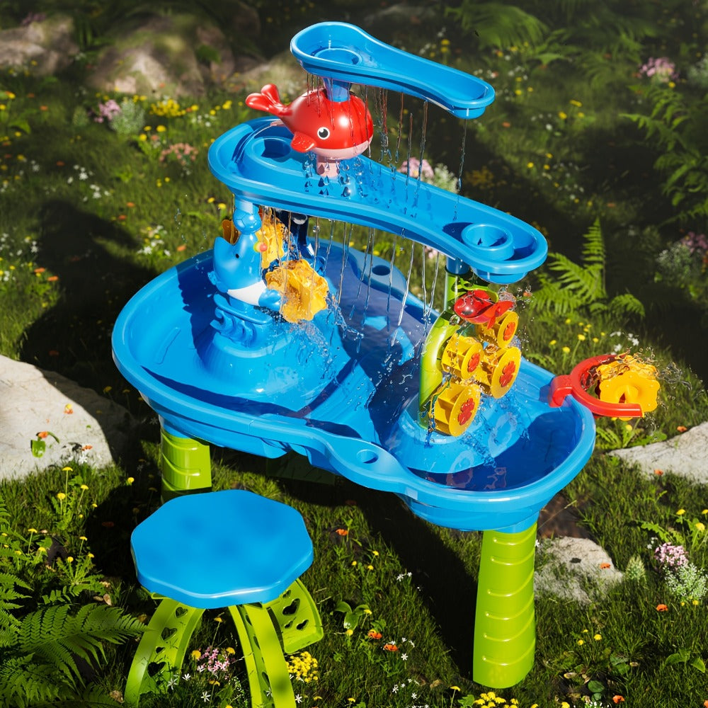 Sand and Water Table for Toddlers 3-Tier – Outdoor Sensory Play Set with Shovel Scoop & Strainer, BPA-Free Backyard Beach Summer Activity Toy for Boys & Girls Ages 2 3 4 5 6 (Blue)