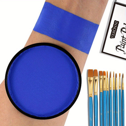 Water Activated Face Paint Kit 6 Colors with 10 Brushes – Water Based Face Body Paint Palette Black White Red Blue Green Purple for Halloween Cosplay SFX Stage Party Body Art
