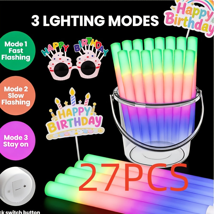 LED Light Up Foam Glow Wands 27/30 Pack – Multi-Color Flashing Glow Sticks for Party Supplies Weddings Birthdays Christmas Graduation Camping Outdoor Celebrations