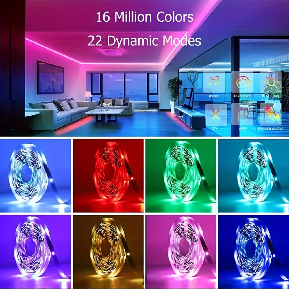 Smart LED Strip Lights 5050 RGB IC App & Remote Control, Music Sync Color Changing, for Bedroom Living Room Kitchen TV Home Decoration, Party Holiday Lighting – 25ft 50ft 100ft 130ft 200ft Available