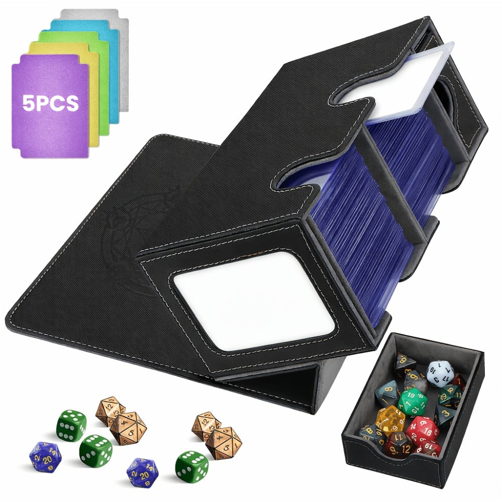TCG Deck Box with Commander Display & Dice Tray - Holds 300+ Sleeved Cards, Double Deck Case for MTG Pokemon YuGiOh CCG, 5 Dividers & Hard Sleeve Included | Card Storage Box Red Gray Green Purple Blue