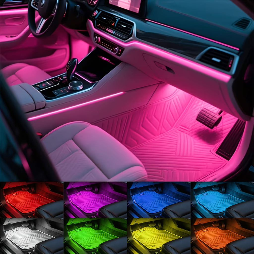 4pcs RGB LED Car Lights, 48 LEDs Interior Car Lights With Smart App Control, Multicolor Music Car Strip Light, Under Dash Lighting Kit For Car Truck SUV, Without Battery
